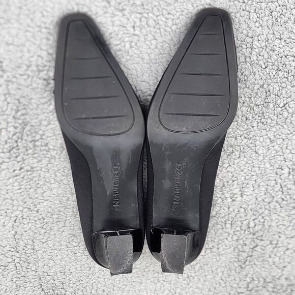 Naturalizer Womens Pumps Sz 6 M Black Fabric Square Toe Bow Retro Vintage Heels - Picture 7 of 9